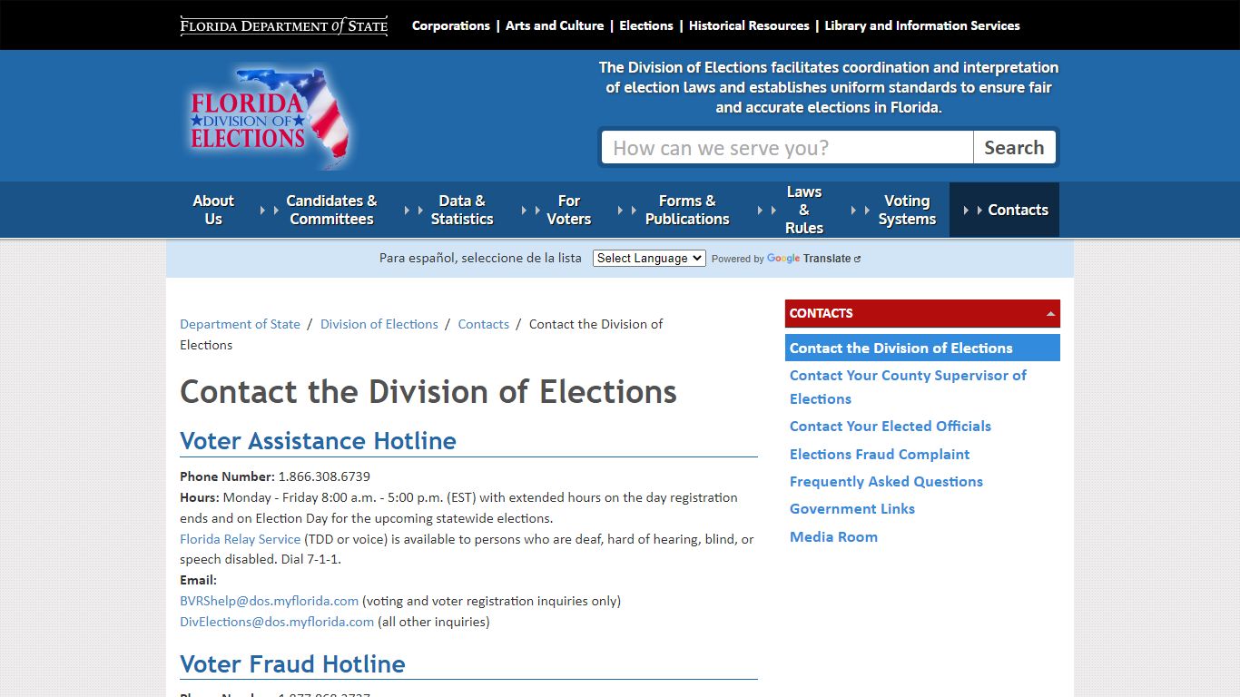 Contact the Division of Elections - Florida Department of State