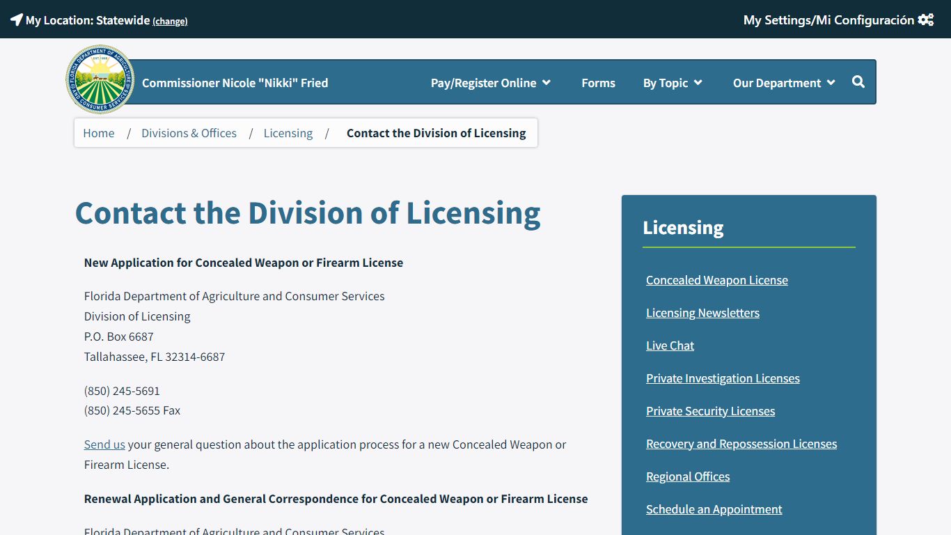 Contact the Division of Licensing / Licensing / Divisions & Offices ...