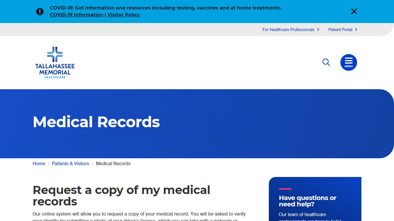 Medical Records | Tallahassee Memorial HealthCare | Tallahassee, FL